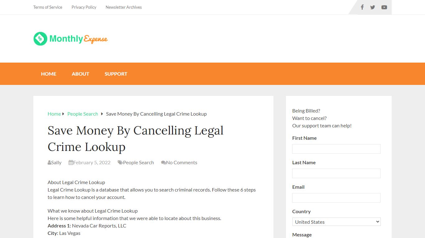Save Money By Cancelling Legal Crime Lookup - Monthly Expense
